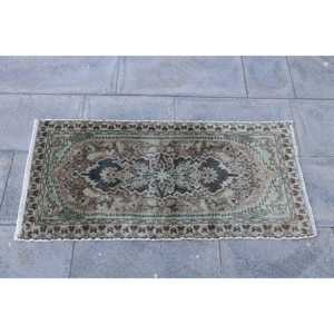 Turkish Vintage Rug 1.7x3.4 ft, <b>Brown</b> Striped <b>Wool</b> Rug - Product Image 4