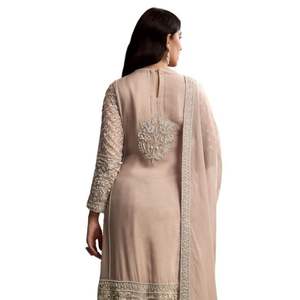 Pêche Organza Palazzo Costume Avec Zari Et Moti Travail En Gros Femmes Ethnique OEM Vêtements Usine Fournisseur En Vrac Mode Personnalisée - Product Image 6