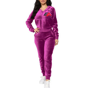 Vente chaude de haute qualité femmes conception personnalisée tendance mode hiver survêtement décontracté Style Vintage solide impression pour adultes - Product Image 1