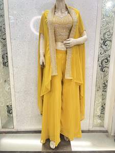 Indian Dhoti Wedding dress with <b>cape</b> shrug Indian <b>Women</b> Festive Party Wear Georgette Dhoti Cordset with beautiful Embroidery - Product Image 2