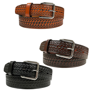 Cinturón DE TRABAJO DE uniforme de utilidad de una pieza de cuero de vaca de grano completo 1-1/2 \ "de ancho cinturón de cuero genuino Basketweave - Product Image 1