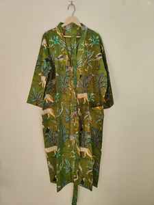 Robe Kimono Longue à Manches Longues à Col en V à Imprimé Jungle pour Femmes 100% Coton Casual Luxe - Product Image 6