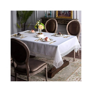 Budget Friendly 100% Cotton Embroidered <b>Beige</b> Table Cloth 60x90 Inches Quick Dry Machine Washable Ideal For Home Entertaining - Product Image 3