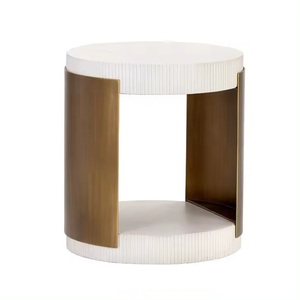 Wooden Top and Base <b>Used</b> for Living Room Interior Antique Brass Finished Stainless Steel Corners Side Table With White Washed - Product Image 1