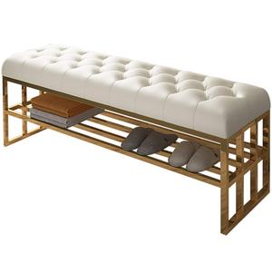 Modern White Fabric Bench with Brass Legs Traditional Living Room Furniture Removable Cover <b>Storage</b> Metal Luxury Bench - Product Image 6