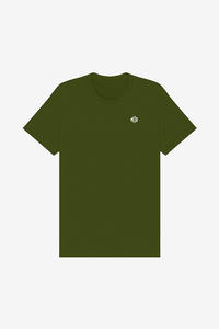 T-shirt en jersey de coton bio poli vert olive pour homme, col rond, manches courtes, couleur unie, streetwear décontracté, vente en gros - Product Image 4