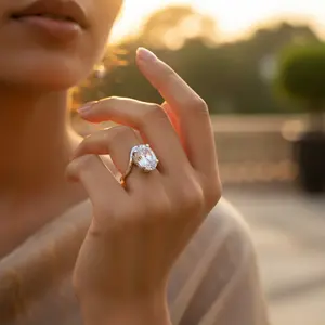 Anillo Ajustable de Circonita Cúbica con Corte Princesa, Chapado en Oro Rosa, Moderno, para Mujer - Product Image 2