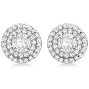 Boucles d'oreilles romantiques en or blanc 14 carats avec double halo de diamants, sertissage pavé, couleur G-H, clarté SI1-SI2, 0,66 ct pour clous d'oreilles de 6 mm, pour femmes - Product Image 3
