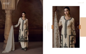 Costume gracieux Chinon Salwar présentant un travail de séquence de broderie détaillée entièrement cousu taille libre parfait pour une tenue de fête - Product Image 3