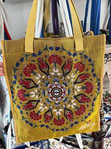 Sac fourre-tout vintage DAFNI BIG PAZAR en toile solide avec fermeture éclair, broderie et doublure en coton pour toutes les saisons - Product Image 4