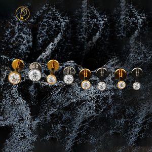 Khuyên tai kiểu dáng hiện đại đơn giản Cz F136, kiểu viền, chất liệu titan, mặt sau phẳng, kiểu labret, ren trong 1.2mm - Product Image 2