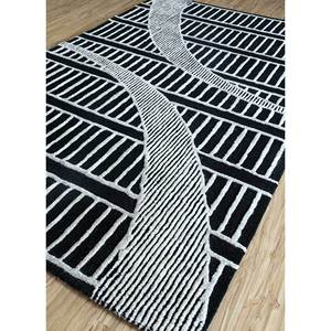 Tapis géométrique et abstrait fait main en laine et viscose gris et noir, rectangulaire, pour la maison et le couloir - Taq-4135 - Product Image 2