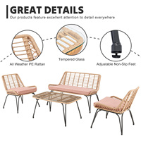 Canapé en osier de rotin extérieur de haute qualité chaises Table basse longue ensemble cour jardin piscine parc