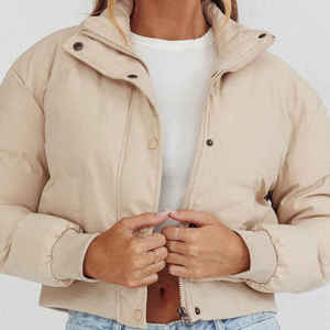 Custom Logo Ladies <b>Winter</b> Bomber Puffer Jackets New Bubble Puffer Crop <b>Coats</b> with <b>Thick</b> Quilted Fabric - Product Image 4
