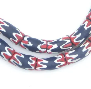 Perles coudées en verre Krobo Chevron peint pour le commerce africain Fournitures de bijoux - Product Image 1