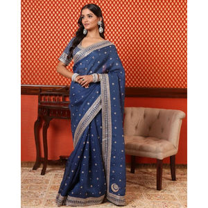 Nouvel arrivage de vêtements de fête, soie Organza Pure, codage et broderie, sari de travail avec chemisier fournisseur indien - Product Image 1