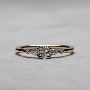 6x4mm Oval Cut Moissanite Engagement <b>Ring</b> with Side Stones in Gold | <b>Dainty</b> Promise Bridal Jewelry - Product Image 1