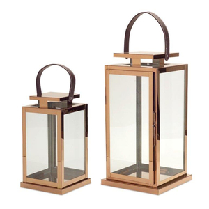 Lot de 2 lanternes en métal et verre cuivre design fabuleux lanterne de décoration de vaisselle classique à prix compétitif - Product Image 1