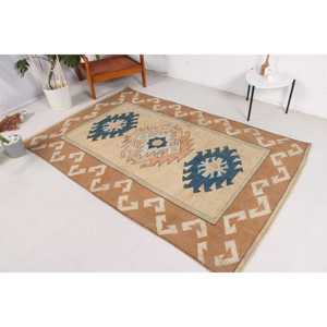 Vintage Turkish Rug 4.9x7.3 ft, <b>Brown</b> Area Ikat <b>Wool</b> Rug - Product Image 2