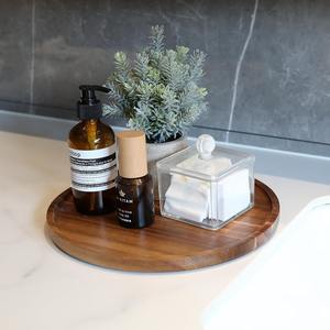 Plateau rond en bois d'acacia, plateau de service décoratif en bois pour table basse et décoration intérieure, plateau de rangement en bois - Product Image 2