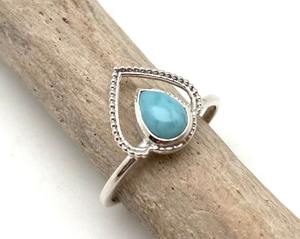 Anillo clásico de joyería para mujer, joyería de estilo bohemio de Plata de Ley 925, piedra preciosa Larimar, anillo hecho a mano, regalo para esposa - Product Image 4
