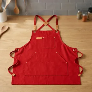Delantal Clásico Rojo de Lona Resistente, Reutilizable y Duradero, con Cintura Ajustable y Múltiples Bolsillos para Artículos de Limpieza - Product Image 1