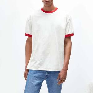 Camiseta deportiva con cuello redondo y logotipo personalizado, camiseta con timbre en blanco, camiseta de manga corta de algodón con cuello en contraste, camisetas con timbre para hombre - Product Image 5