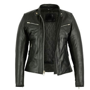La chaqueta de cuero de moto negra para mujer más vendida, de punto transpirable procesado con cuello levantado para invierno - Product Image 3