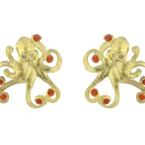 Fashion Jewelry Earrings Coral And 925 Silver Plated With 18Kt Gold Stylish Accessory For Women