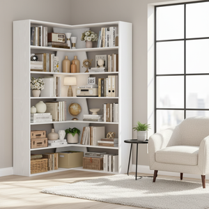 Librería en Forma de L de 6 Niveles Fabricada con Paneles de Madera de Alta Calidad de 15 mm de Grosor - Product Image 1