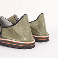 Chaussons plats unisexes faits à la main en cuir véritable vert olive, écologiques, légers, confortables, toutes saisons, vente en gros, fabriqués au Maroc