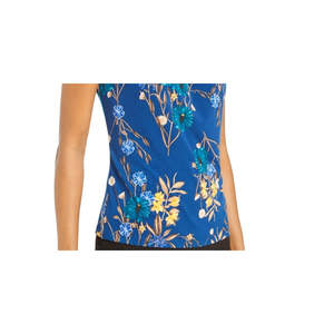Top da Donna Calvin Klein con Stampa Floreale e Collo Plissettato, Blu, Taglia X-Large, Logo Ricamato, Pizzo Vintage, Estivo, in Maglia di Poliestere e Rete - Product Image 3
