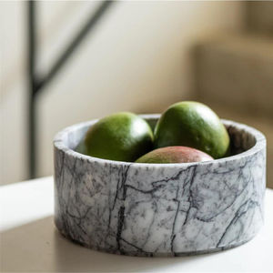 Cuenco de frutas de mármol, decoración de Hotel para el hogar, plato redondo para servir frutas, cuenco de mármol blanco con base de latón - Product Image 3