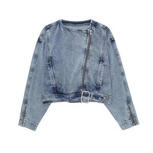 Chaqueta vaquera corta gris lavada Vintage para mujer, solapa de un solo pecho, prendas de vestir recortadas informales, ropa de otoño para mujer, novedad - Product Image 2