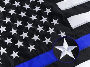 Drapeaux Thin Blue Line 3x5 en polyester imperméable pour extérieur, étoiles brodées, robustes, bannière à rayures « Back the Blue Lives Matter » - Product Image 6
