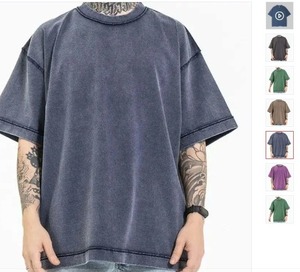 เสื้อยืดสีเทาล้างกรด ขนาดใหญ่พอดีเสื้อยืดสีเทาล้างกรด เสื้อยืดที่กําหนดเอง เสื้อยืดทีสีเทาปักเองล้าง - Product Image 1