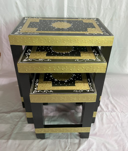 Handmade Black Gold Decorative Nightstand With 2 Drawers Traditional Ethnic Bedroom Furniture Side Table Nighstand - Product Image 3