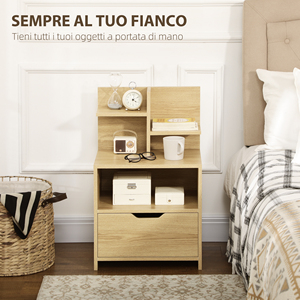 HOMCOM Mesita de noche con 2 estantes abiertos y cajón en aglomerado para dormitorio y sala de estar, 45x35x73 cm - Product Image 4