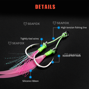 Seafox OEM ODM 8062 crochets de gabarit avec ruban jupe en silicone crochet à double assistance pour la pêche au bar pour la pêche de fond gabarit en métal - Product Image 3