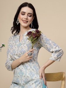 ผู้หญิงออกแบบสีฟ้าพิมพ์เรยอน Kurta กางเกงชุดชุดสํานักงานและสวมใส่ปกติในราคาขายส่งที่ดีที่สุดที่ - Product Image 2