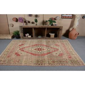 Vintage 5 'X 8' tapis turc rouge et Beige plat tissage tapis avec motif Patchwork Latex support pour décorations de salon - Product Image 1