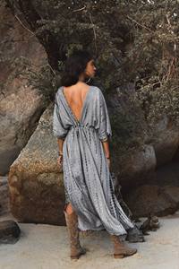 Luxe bohème cravate teinture Maxi robe pour femmes 100% rayonne tissé lavable doux naturel taille décontracté longue robe d'été pour dames - Product Image 3