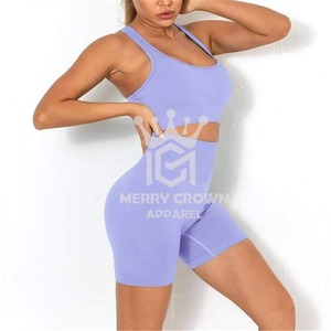 เซ็ต2ชิ้นกางเกงขาสั้นบราของผู้หญิงชุดเล่นโยคะผ้าฝ้ายพิมพ์ลายออกแบบได้ตามต้องการ - Product Image 2