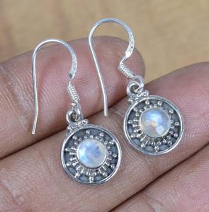 Cadeau pour les amoureux Pierre de lune de feu bleu Bijoux tendance Boucles d'oreilles pour femmes en argent sterling massif 925 parfait - Product Image 5