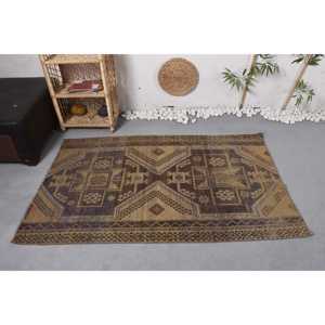 Alfombra de lana hecha a mano marrón Beige rústica 3,6X5,7 pies Vintage turco área grande rectángulo Patchwork para pasillo nueva alfombra de látex - Product Image 3