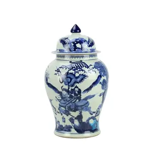 RZHM01-B Hand paint blue white Chinese ancient the three Kingdom war pattern ceramic centerpiece jar