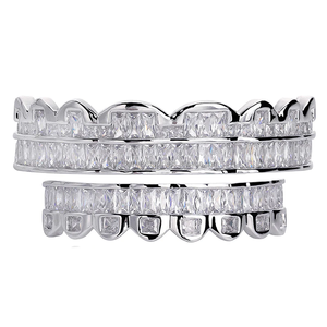 Accesorios de Halloween europeos y americanos Hip Hop Grillz Dientes Cuadrado Baguette Moissanite Dientes de plata HipHop Grillz - Product Image 3