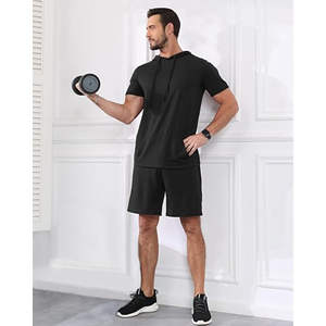 Men Athletic Apparel Set Featuring Hooded T-Shirt and <b>Shorts</b> Breathable and Comfortable for Warm Weather Fitness and <b>Travel</b> - Product Image 5