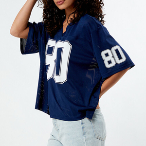 Última llegada uniforme de fútbol americano de malla nueva camiseta de manga corta bordada pesada estilo deportivo adelgazante Suelto - Product Image 1