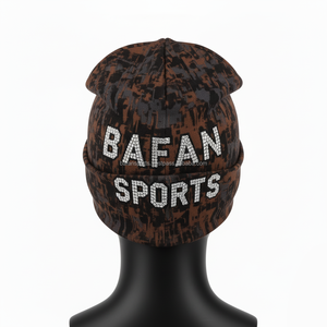 Women Winter <b>Beanie</b> Cap Knitted Fleece Inner Rhinestone Letter Design <b>Brown</b> Camo Pattern Custom Logo Patch jacquard <b>Beanie</b> Cap - Product Image 2